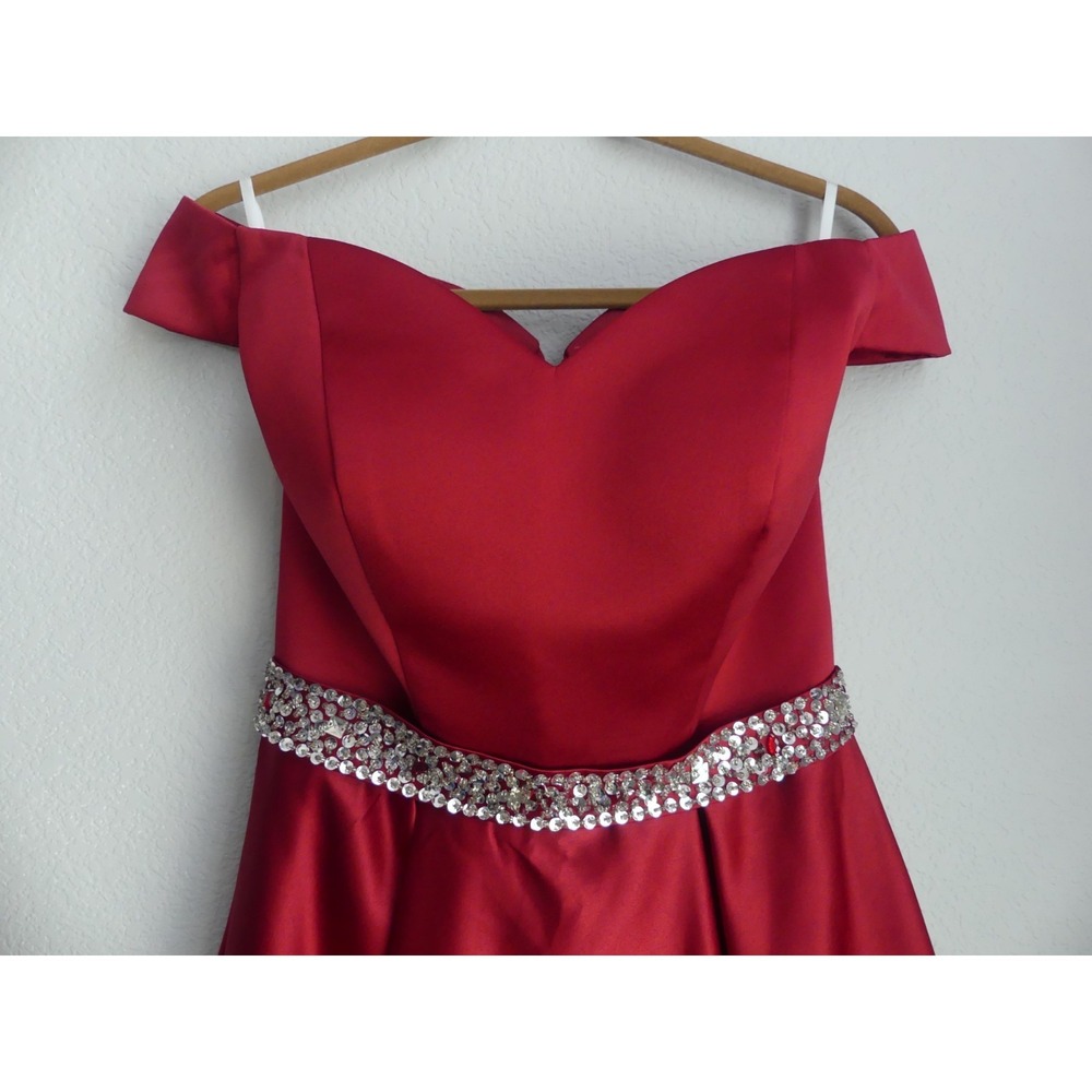 Corset Back Satin Party Dress Size 4 Prom Formal Rhinestone Off Shoulder NWT - Picture 3 of 8
